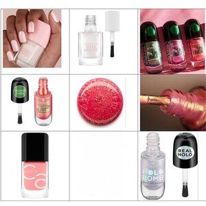 5x EUROPEAN Nail Polishes Catrice Essence Gold Red Green Shimmer Holographic LOT